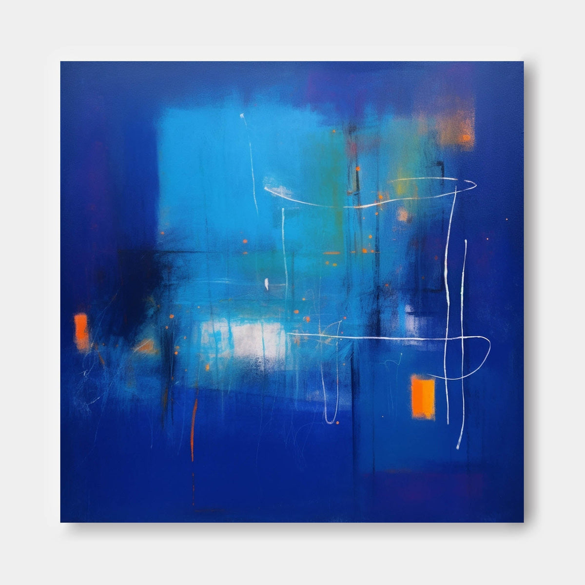 Abstract Expressionist Blue And Orange Painting