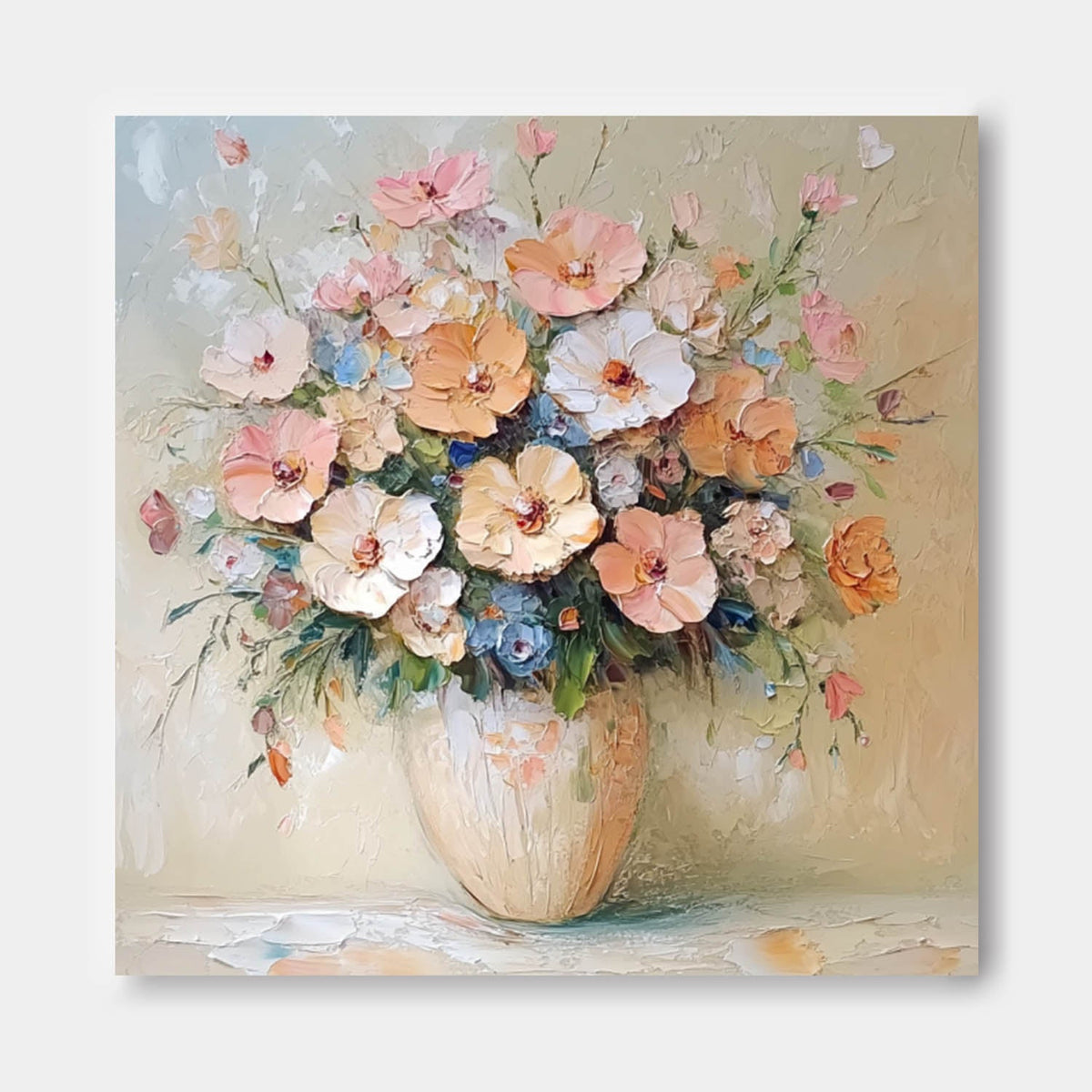 Muted Peach Cream Flower Vase Wall Art