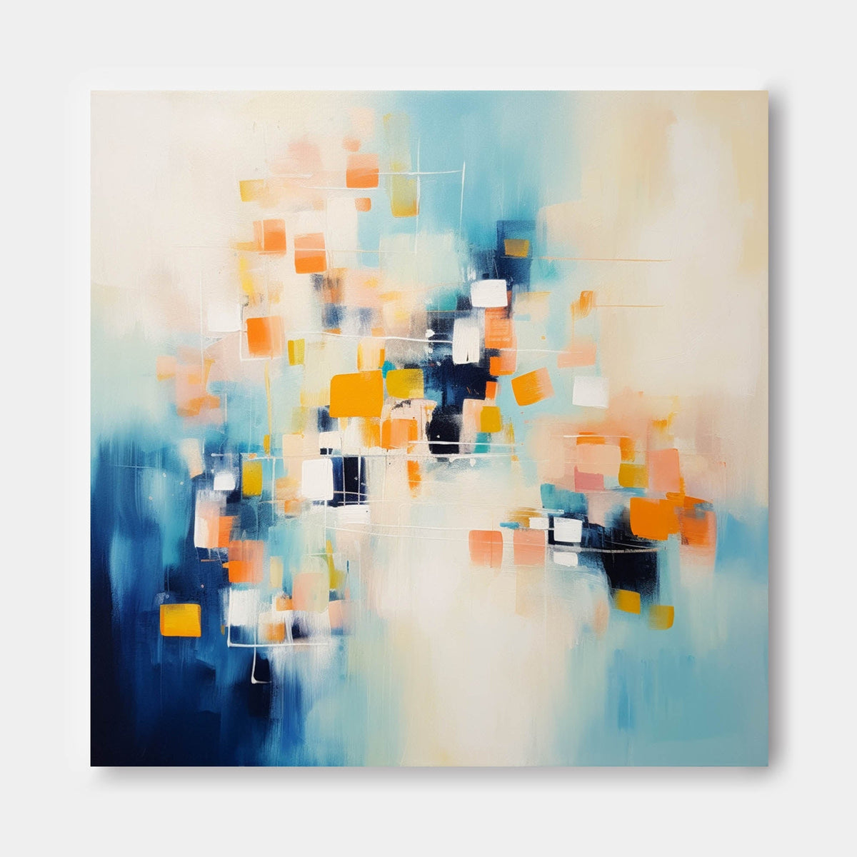 Geometric Pixel Painting Warm Orange Blue