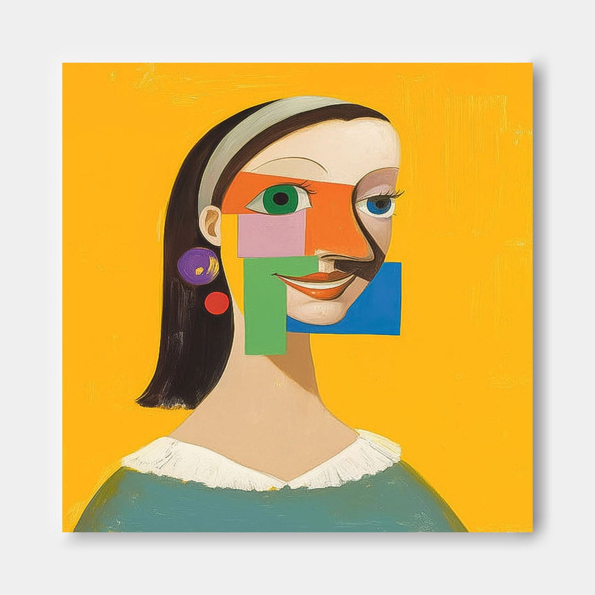 Fragmented Portrait Statement Earrings Oil Painting