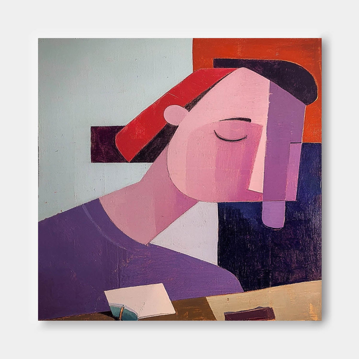 Cubist Contemplative Portrait Oil Painting