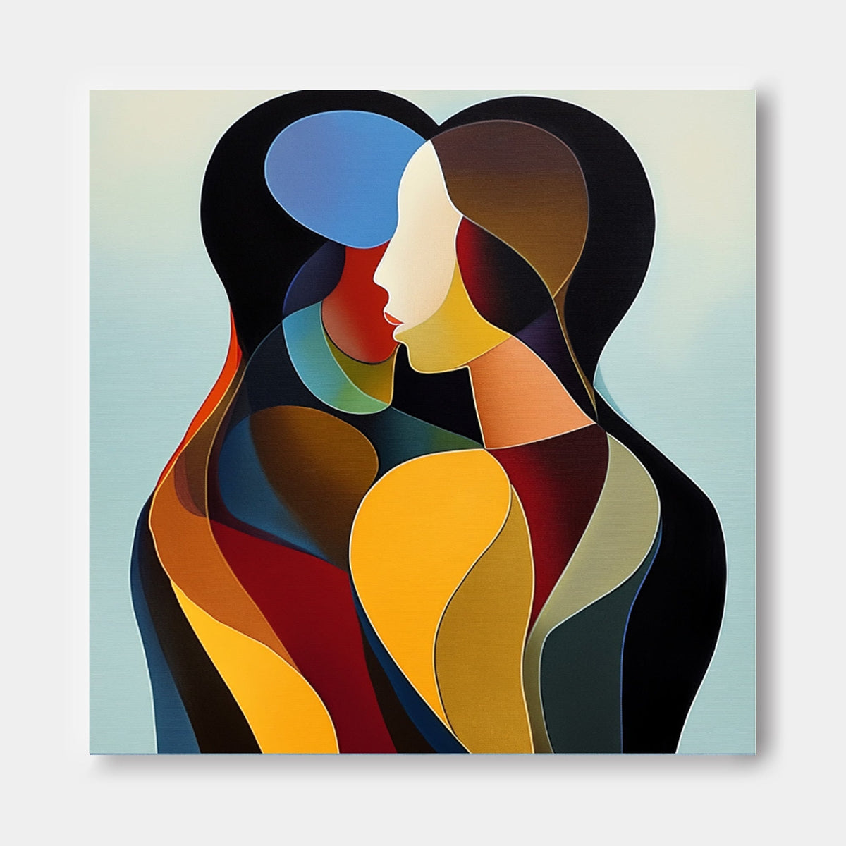 Intimate Color-Blocked Embrace Painting
