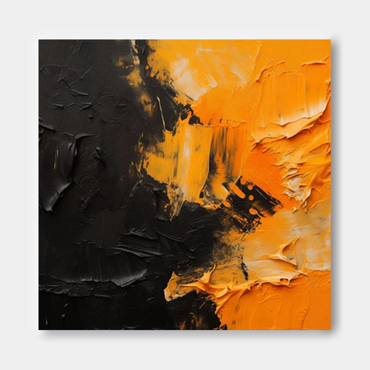 Bold Impasto Abstract Oil Painting Orange Black