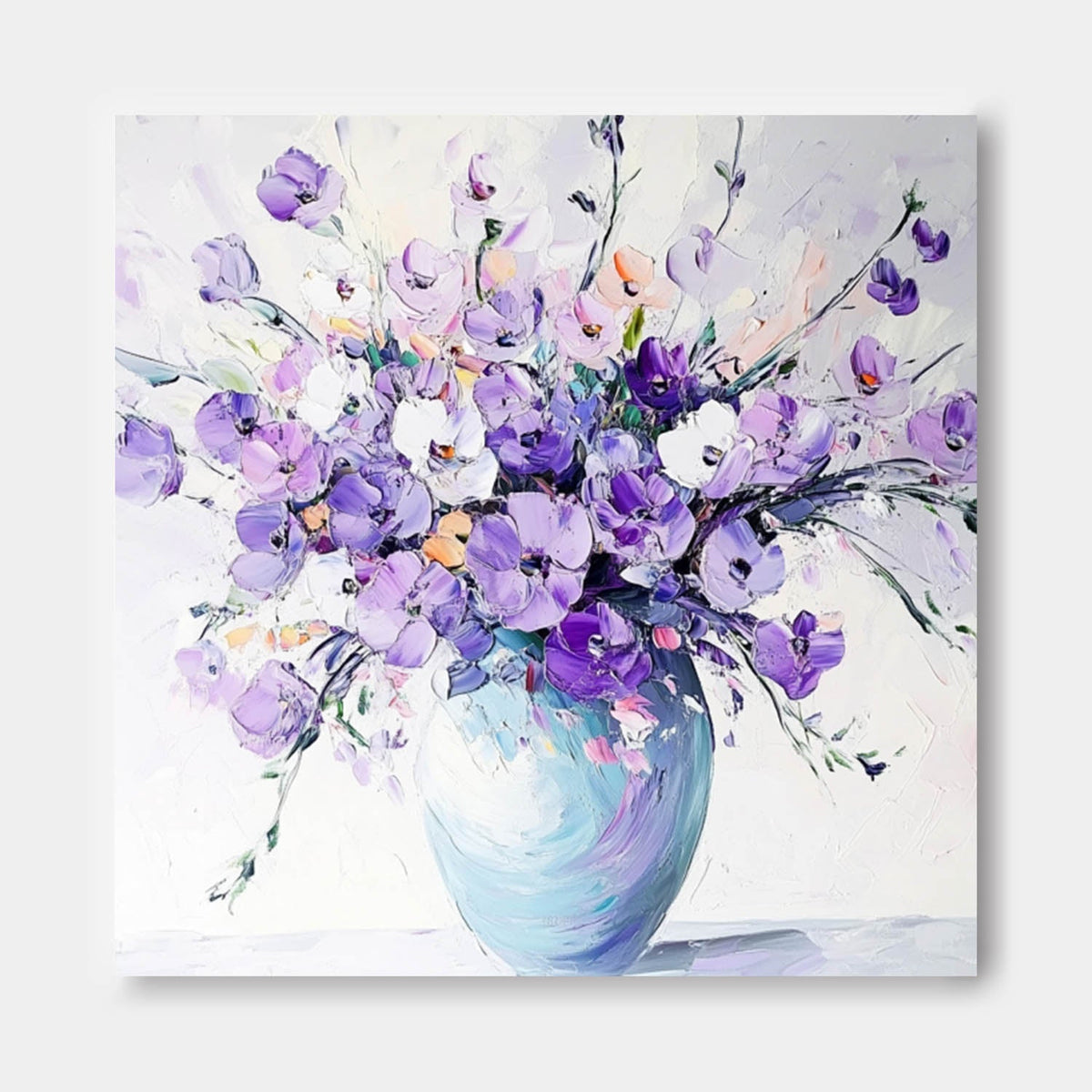 Impasto Lavender Floral Bouquet Oil Painting