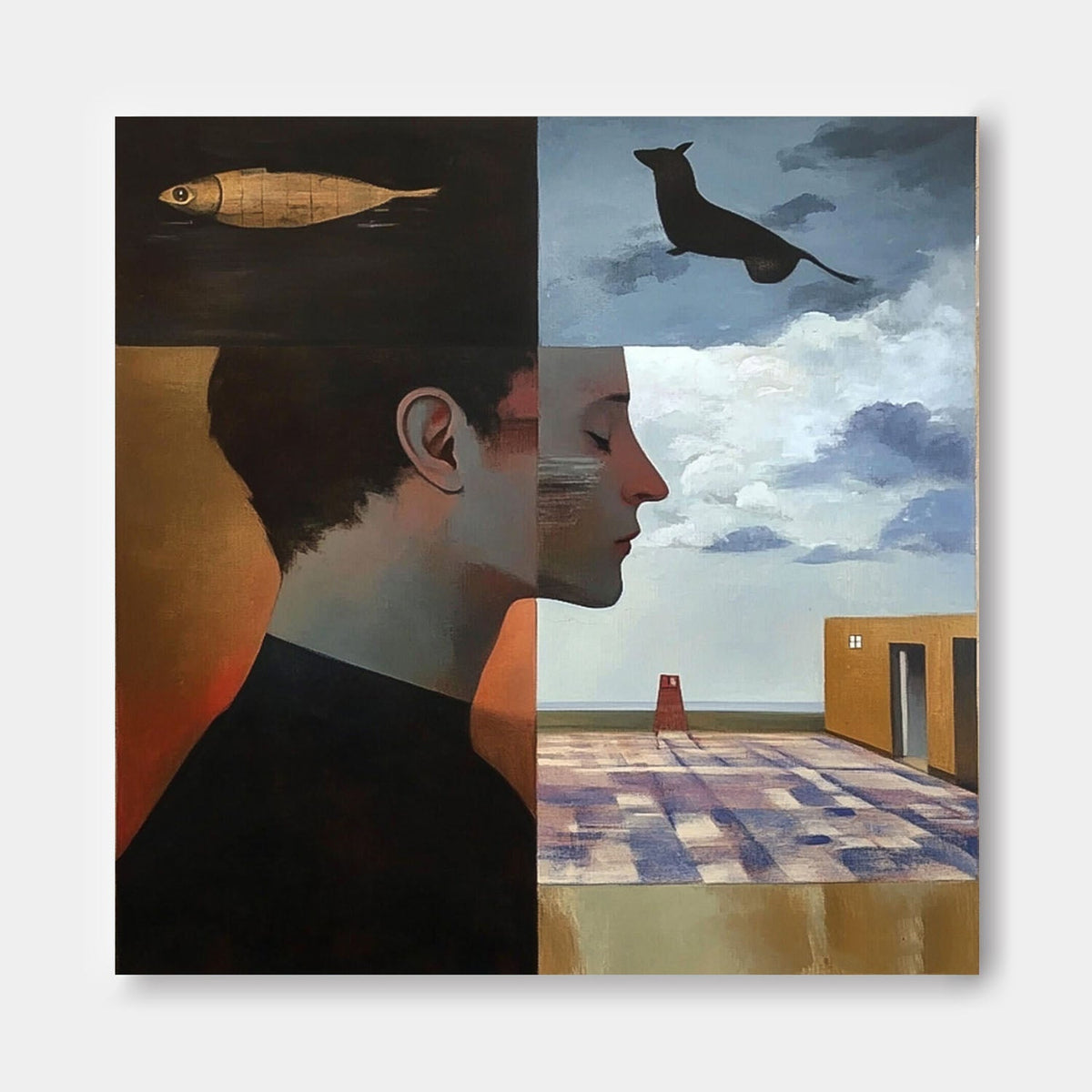 Surreal Split Portrait Oil Painting