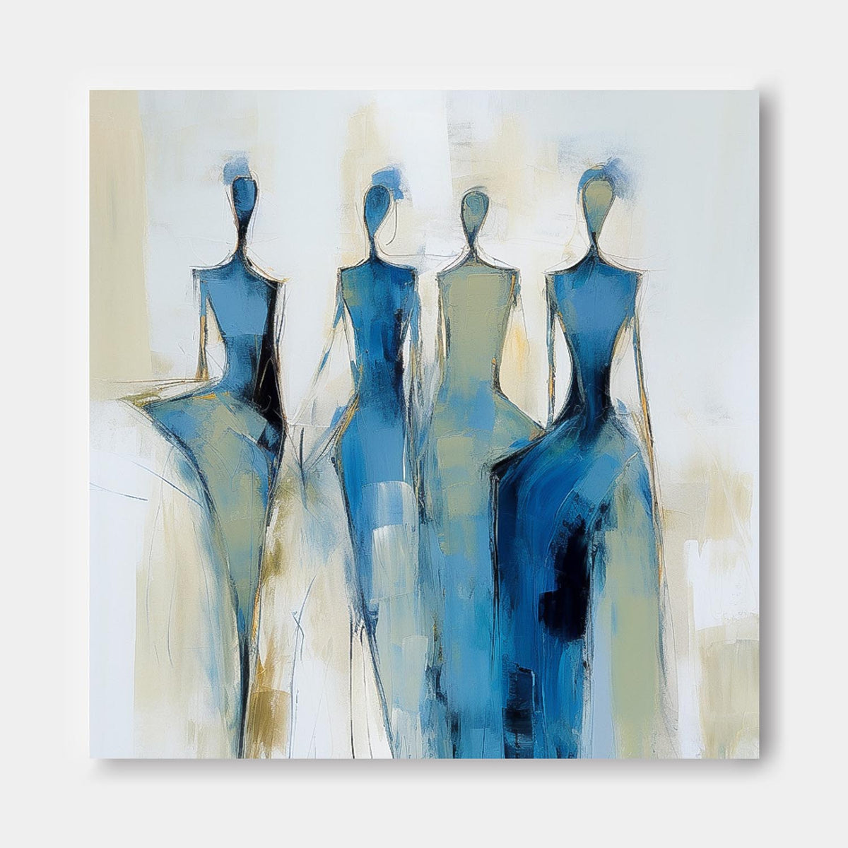 Four Feminine Figures In Blue And Gold Wall Art