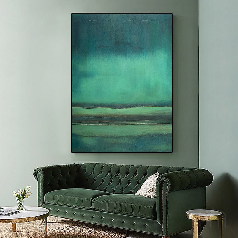 Teal Green Horizon Abstract Painting