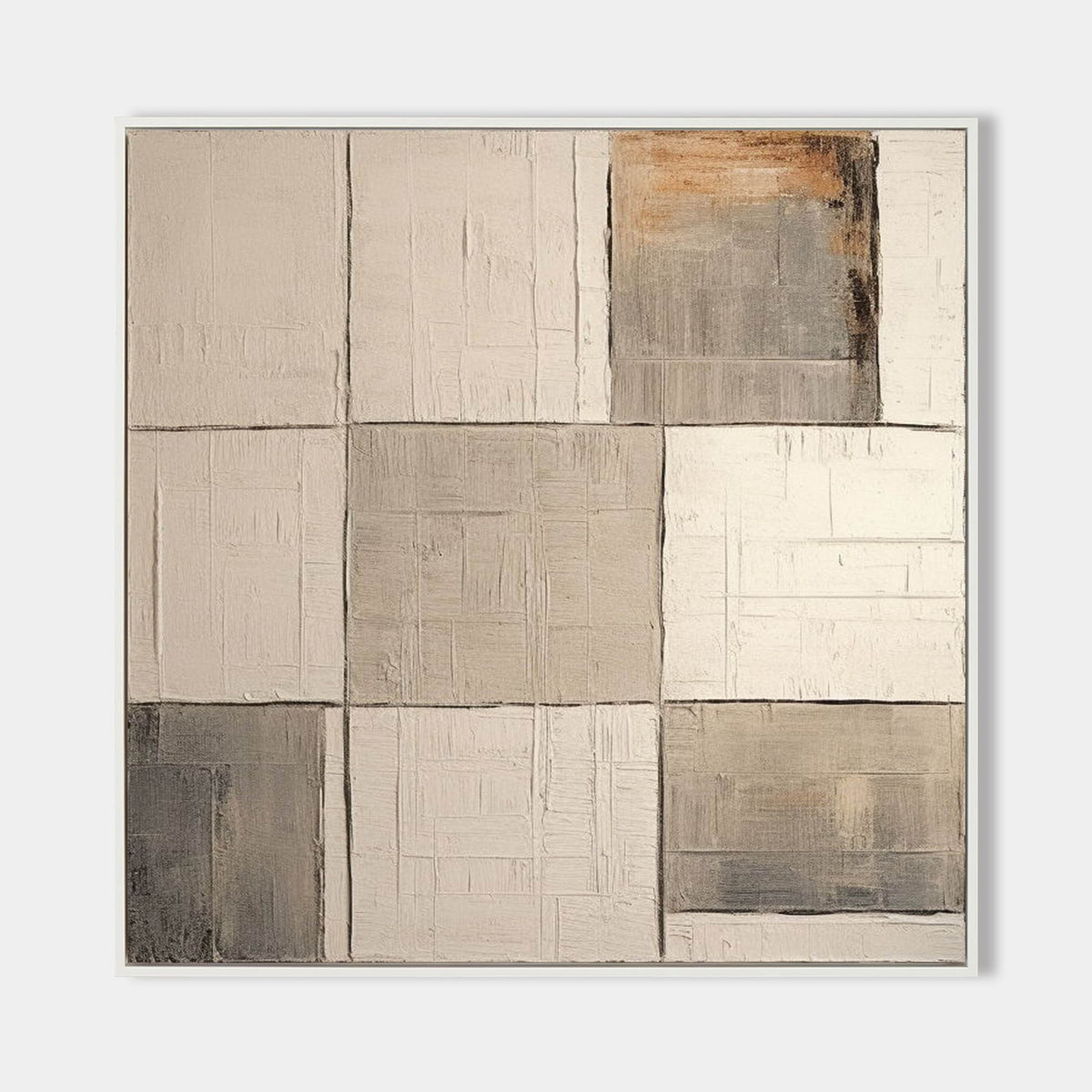Wabi-Sabi Neutral Toned Textured Grid Block Oil Painting