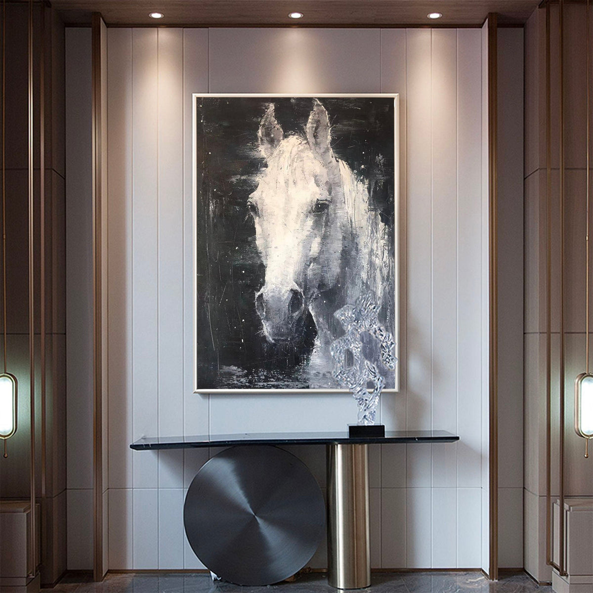 Nocturnal White Horse Portrait Painting