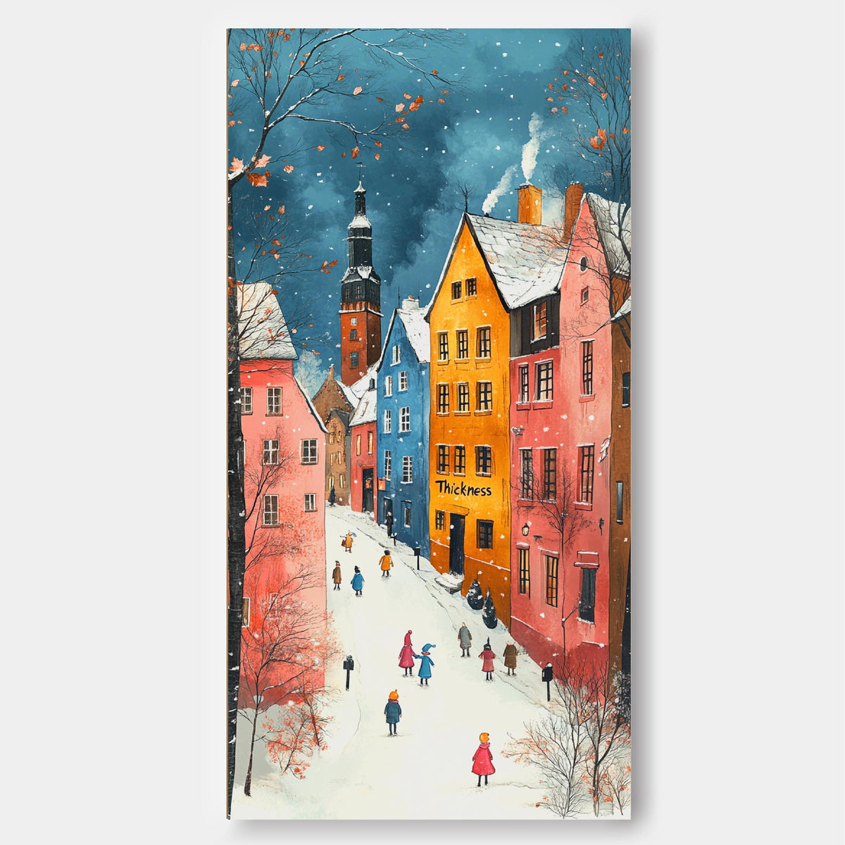 Cozy European Winter Town Painting Festive