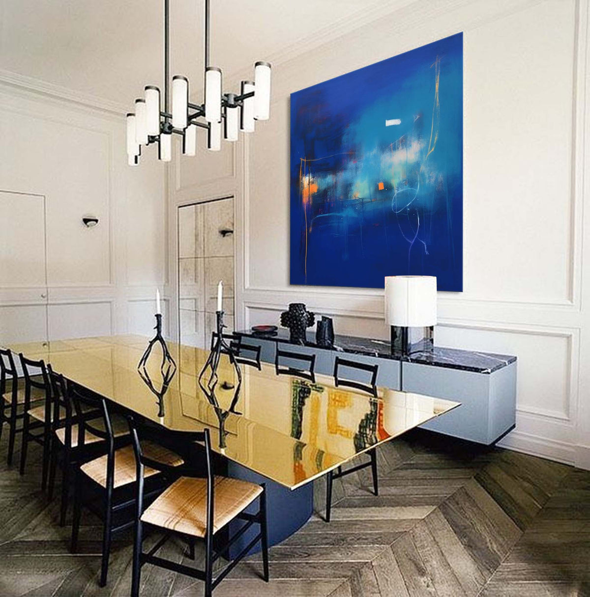 Expressionist Deep Blue Painting Vibrant Modern Wall Art