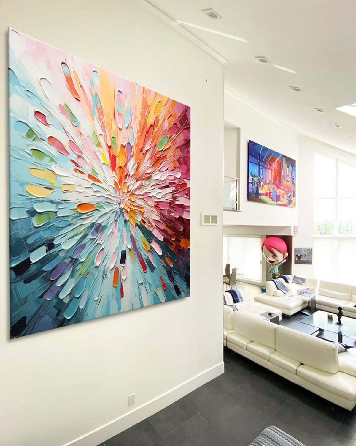 3D Textured Burst Abstract Painting Vibrant Color