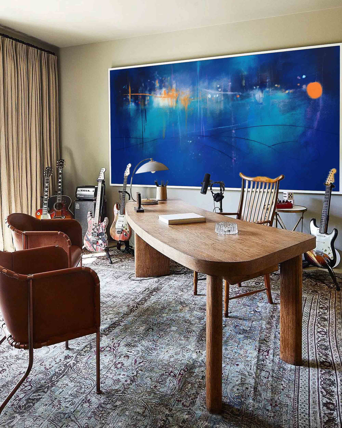 Expressionist Panoramic City Painting Deep Blue Modern