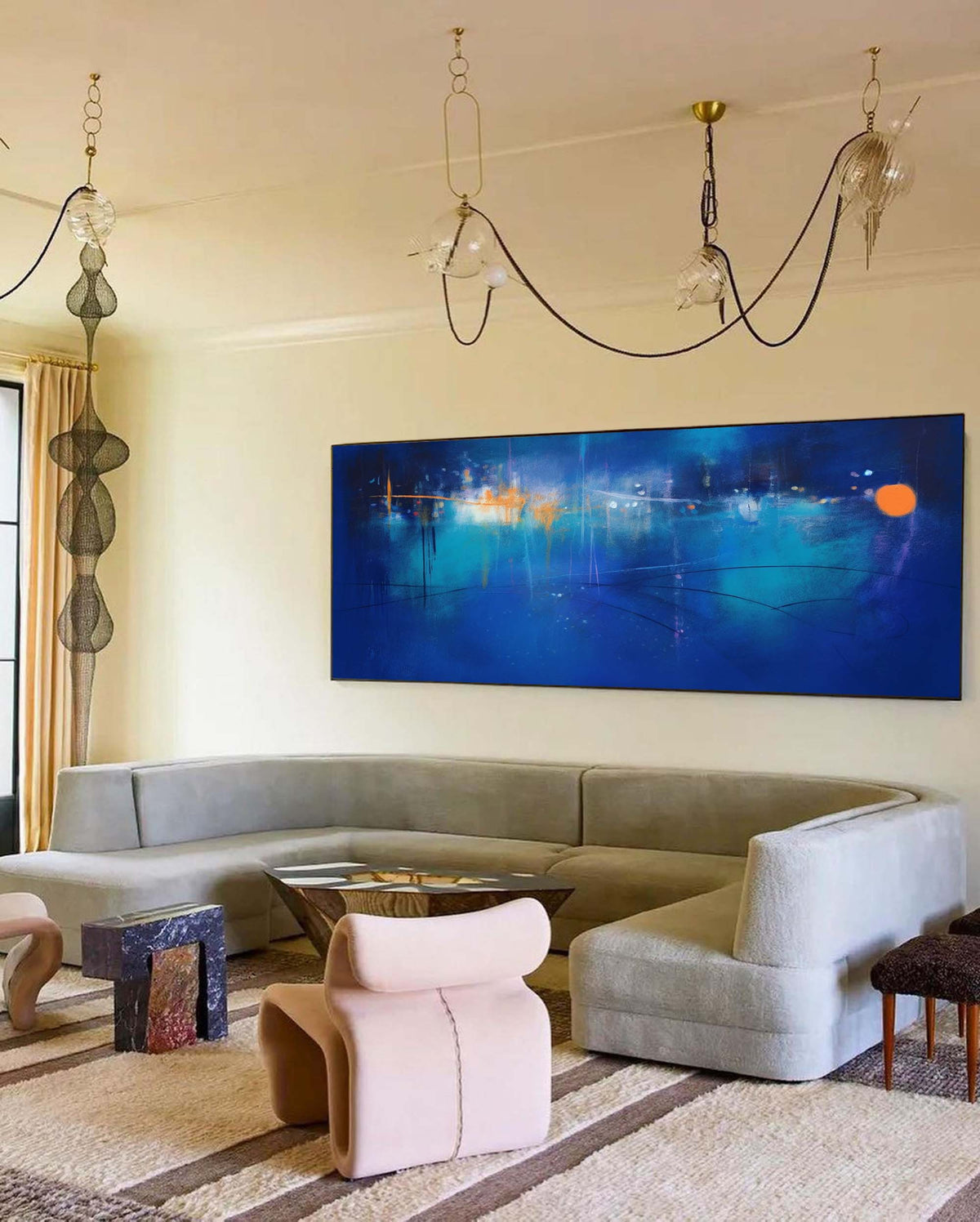 Expressionist Panoramic City Painting Deep Blue Modern