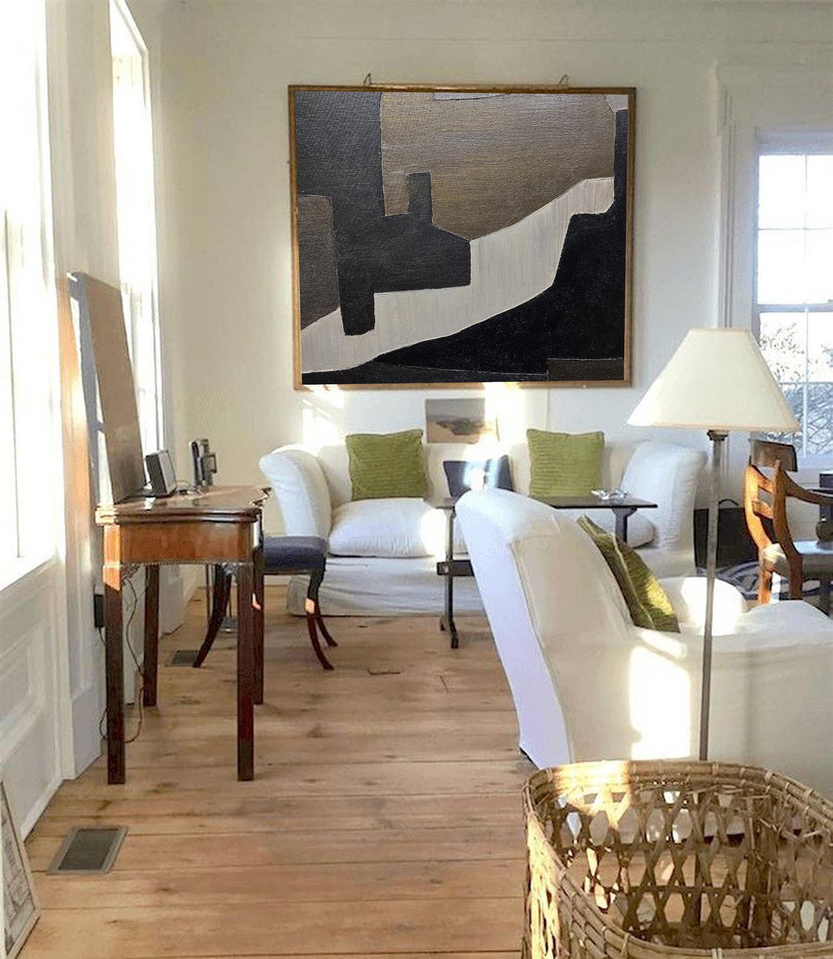 Contemporary Minimalist Black White Geometric Abstract Painting