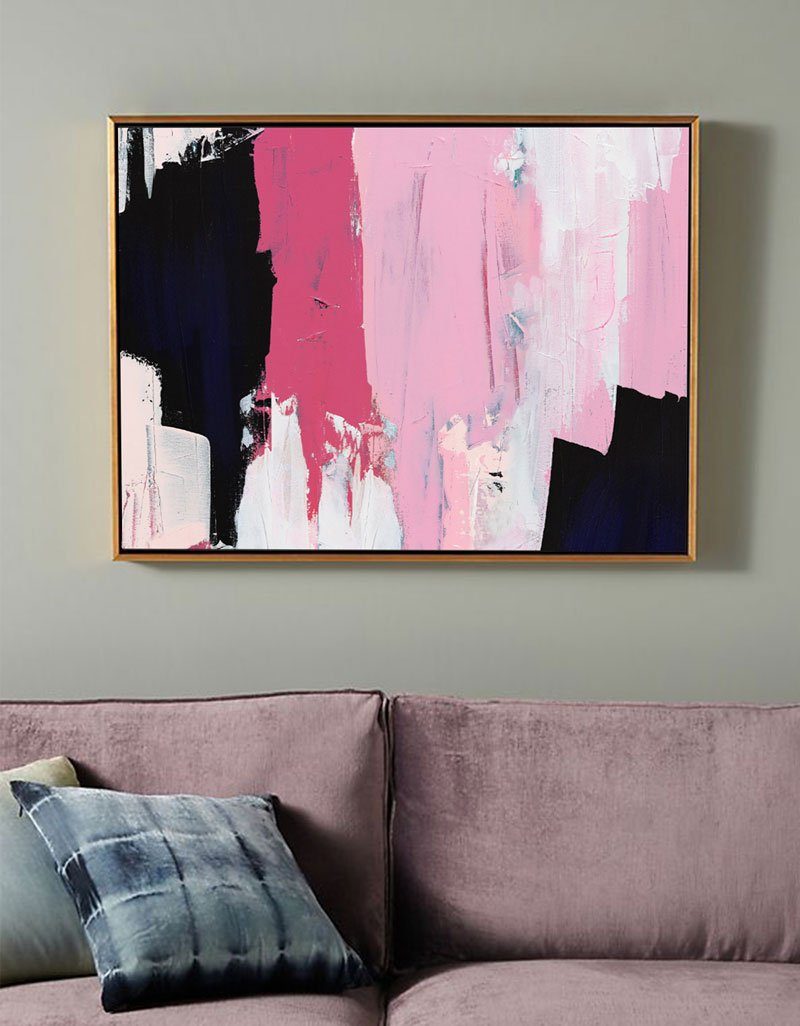 Bold Pink & Black Abstract Painting