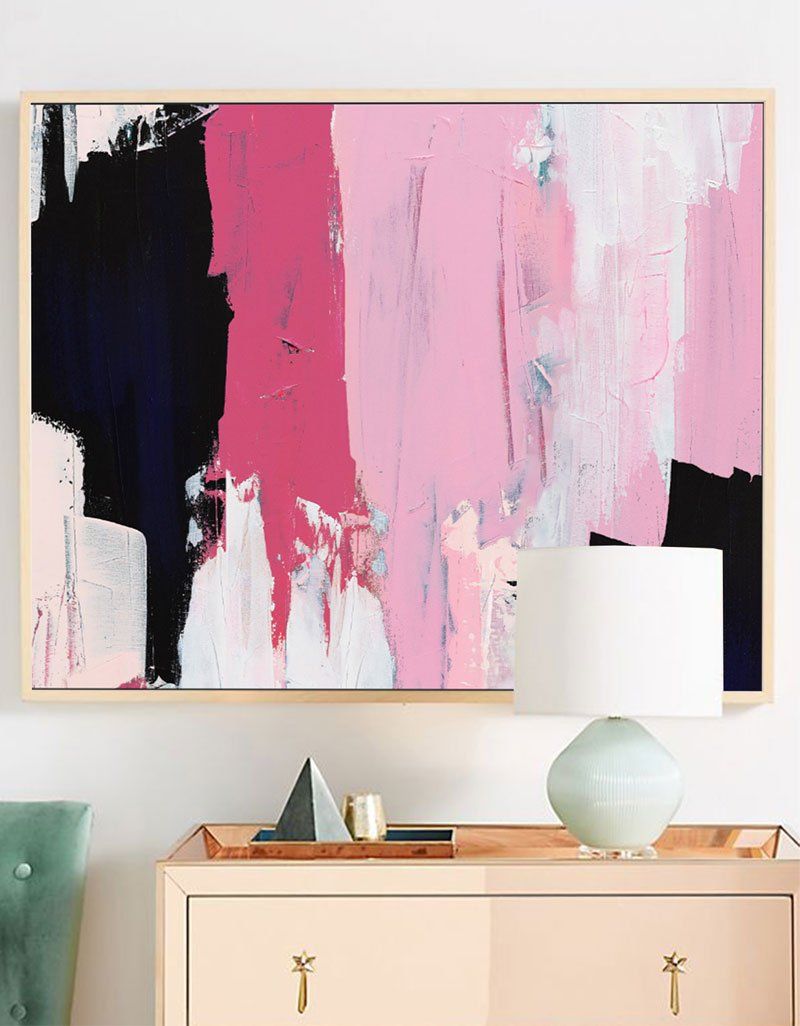 Bold Pink & Black Abstract Painting
