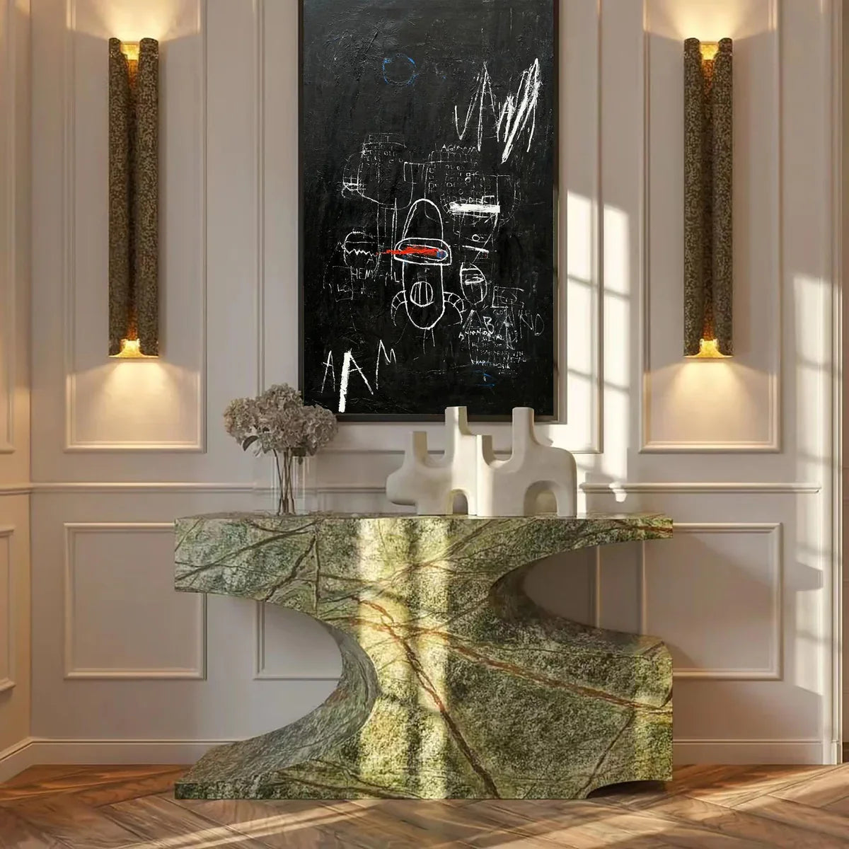 Basquiat Black Background Abstract Text Art Painting