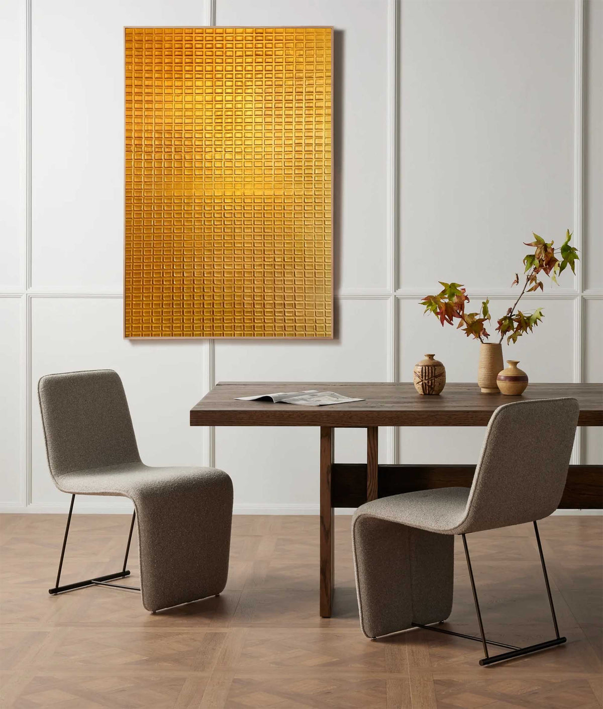 Golden Grid Texture Canvas Wall Art