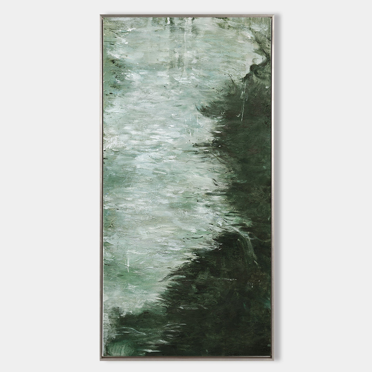 Deep‑Green Vertical Marble‑Wash Layer‑Textured Framed Artwork