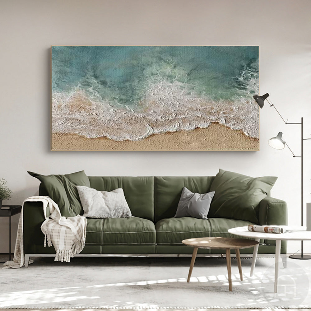 Wall Art Teal Ocean Beach Seascape Wave Modern Coastal Texture Living Room
