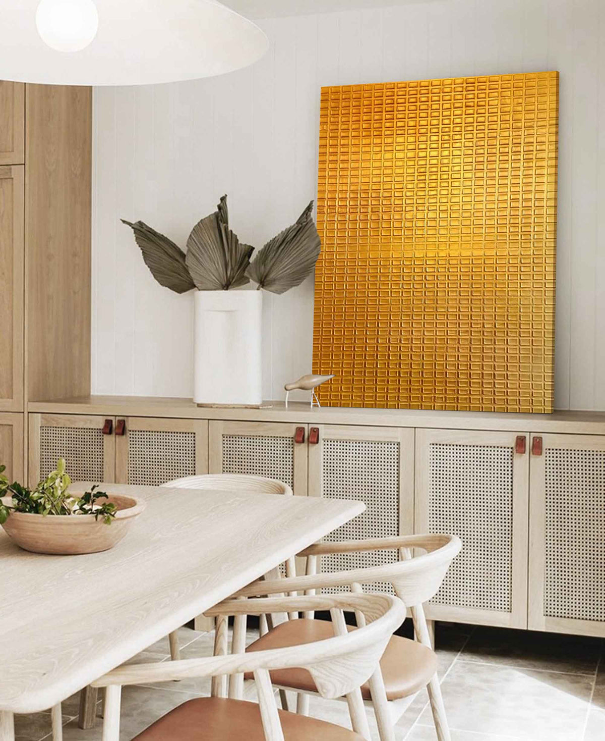 Golden Grid Texture Canvas Wall Art