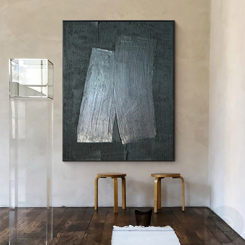 Wall Art Black Grey Geometric Rectangles Abstract Minimalist Texture Living Room