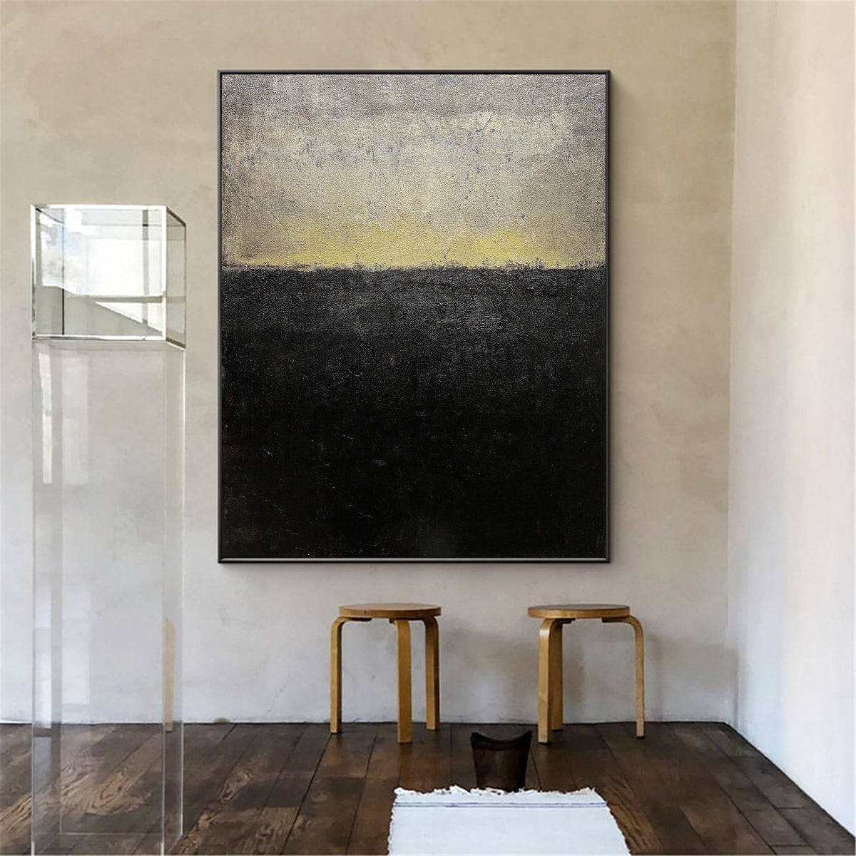 Minimalist Black Gold Grey Abstract Landscape Oil Painting