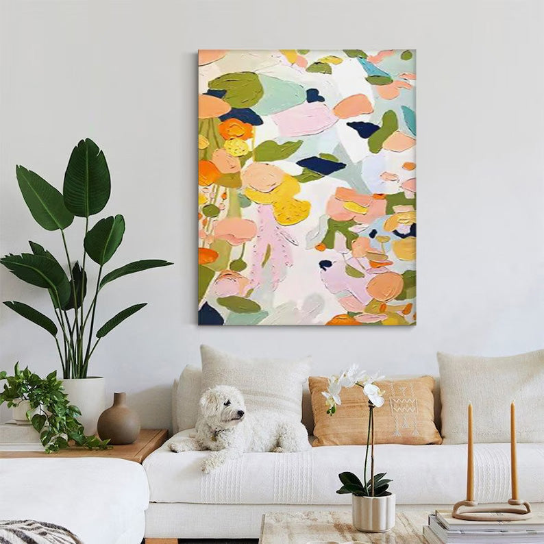 Textured Floral Impasto Painting Vibrant Pastels