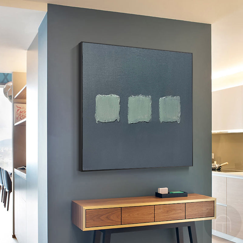 Wall Art Sage Green Textured Squares on Grey Abstract Minimalist Texture Bedroom