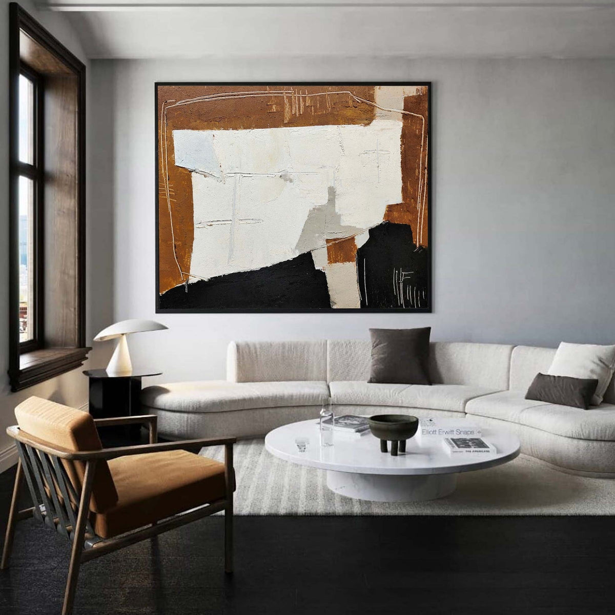 Warm Neutral Geometric Abstract Oil Painting