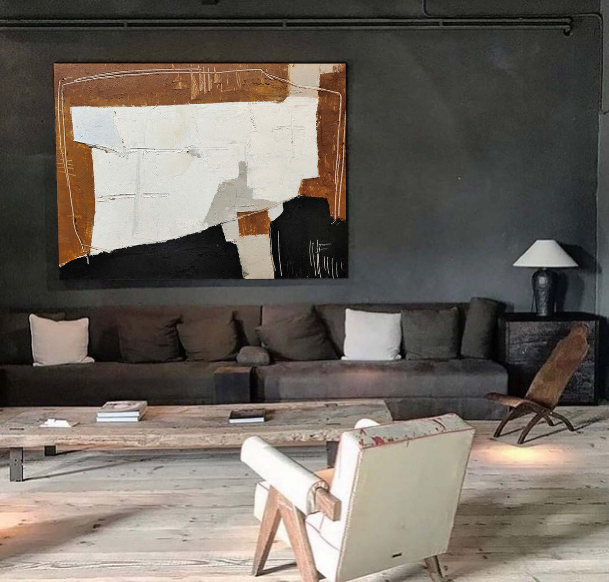 Warm Neutral Geometric Abstract Oil Painting