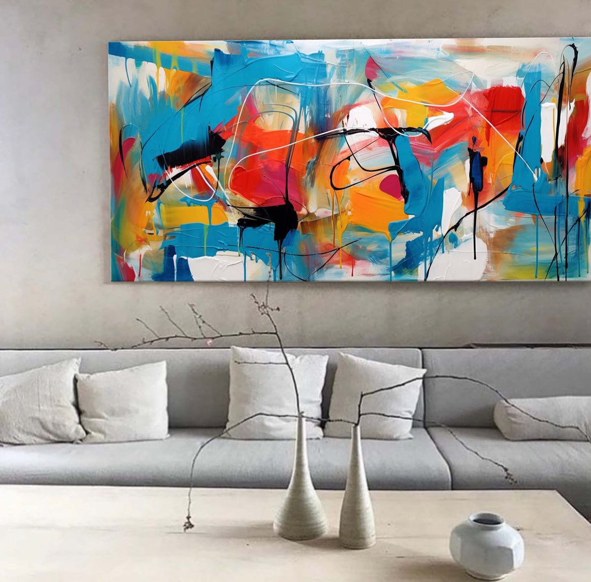 Expressionist Panoramic Blue Orange Painting