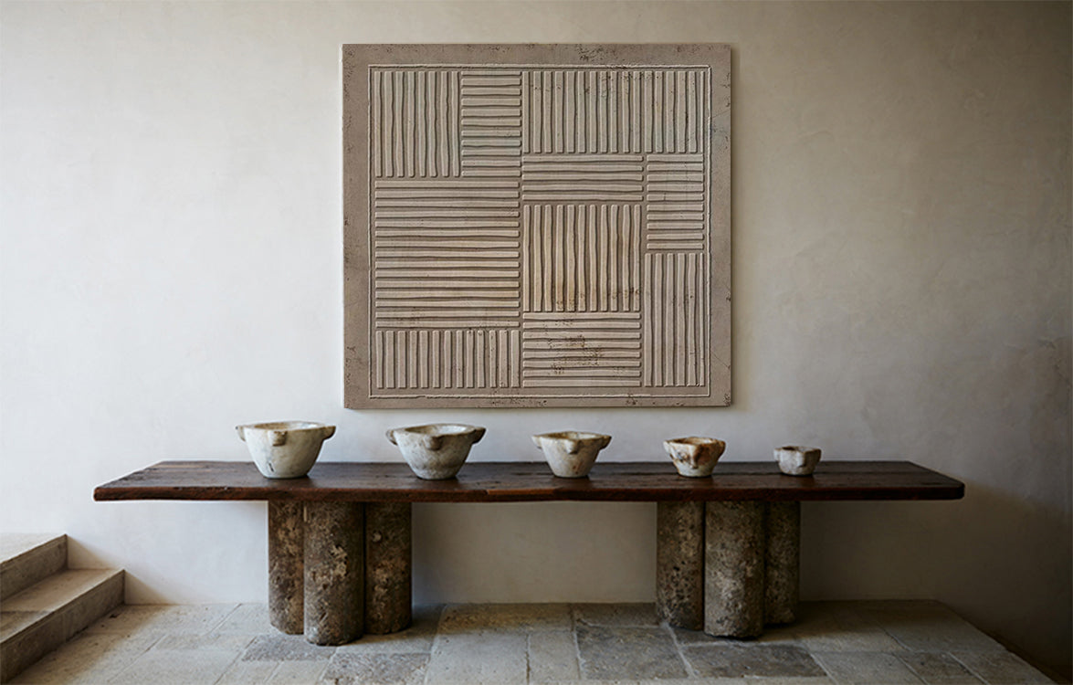 Earthy Textured Linear Pattern Diptych Wall Art Set