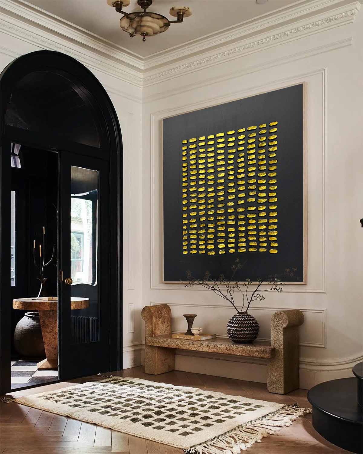 Wall Art Gold Dotted Modern Geometric Abstract Metallic