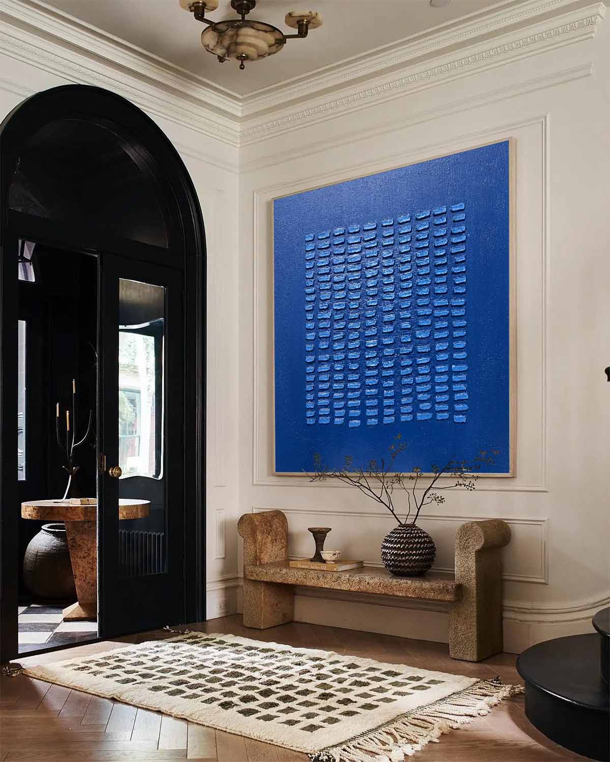 Cobalt Blue Textured Grid Painting