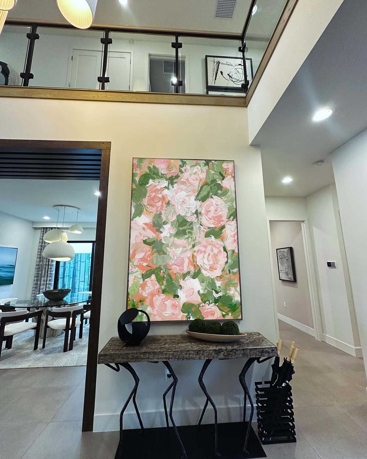 Textured Pink Floral Oil Painting Peony Blooms
