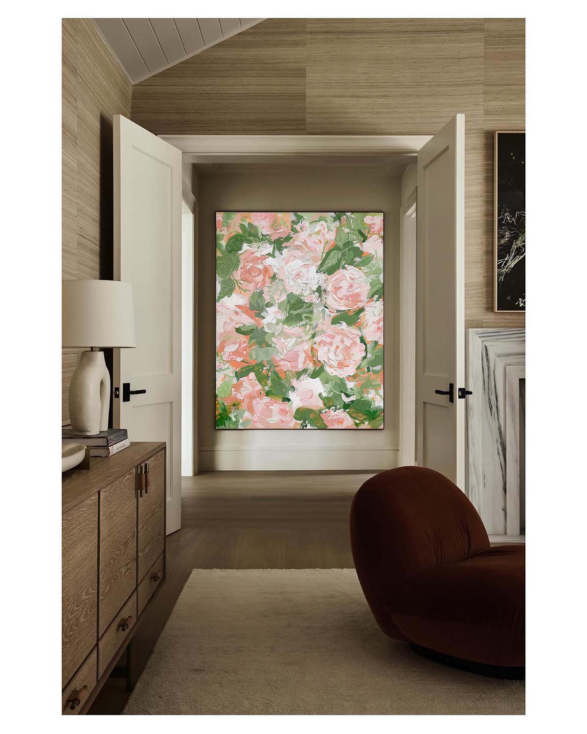Textured Pink Floral Oil Painting Peony Blooms