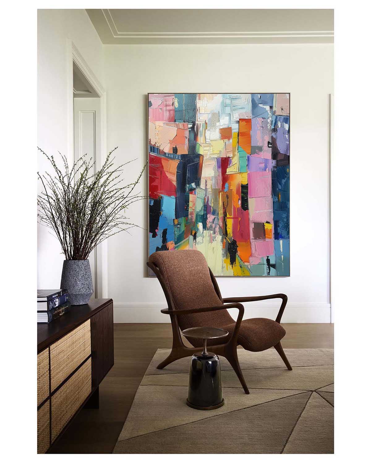 Vibrant Cubist Color Block Impasto Painting