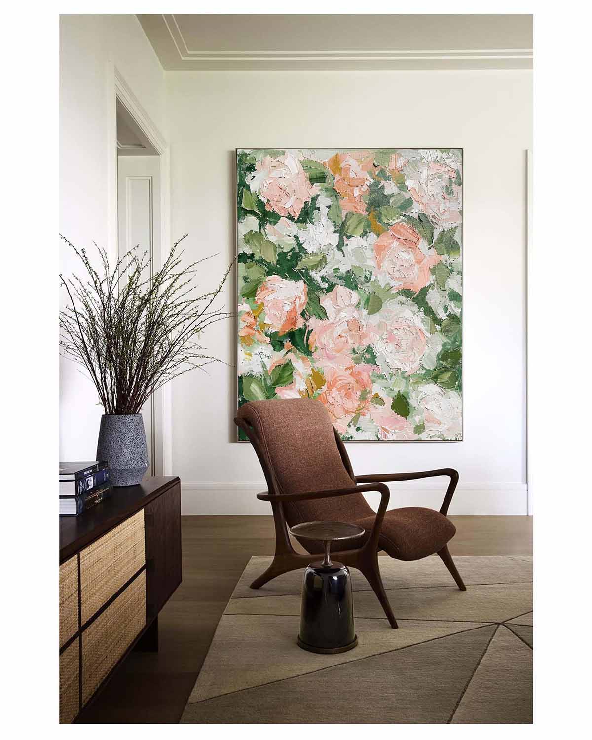 Textured Pink Rose Oil Painting Layered Blooms Romantic