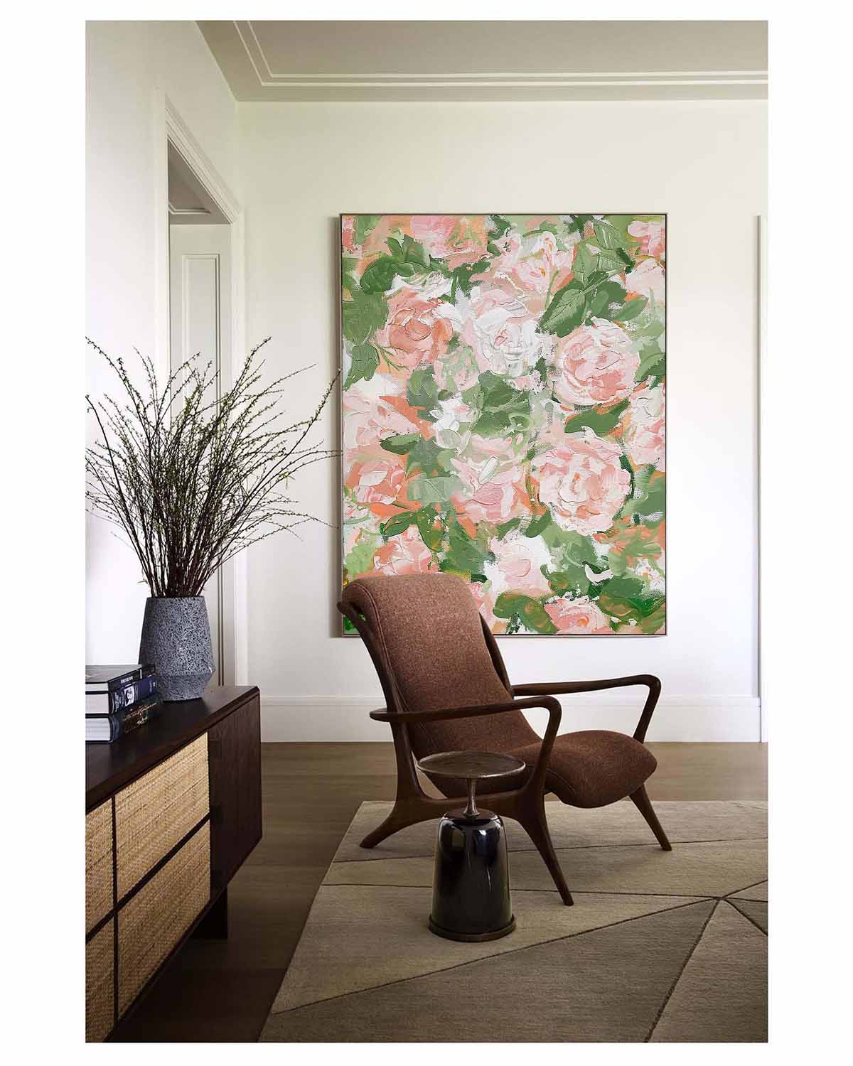 Textured Pink Floral Oil Painting Peony Blooms