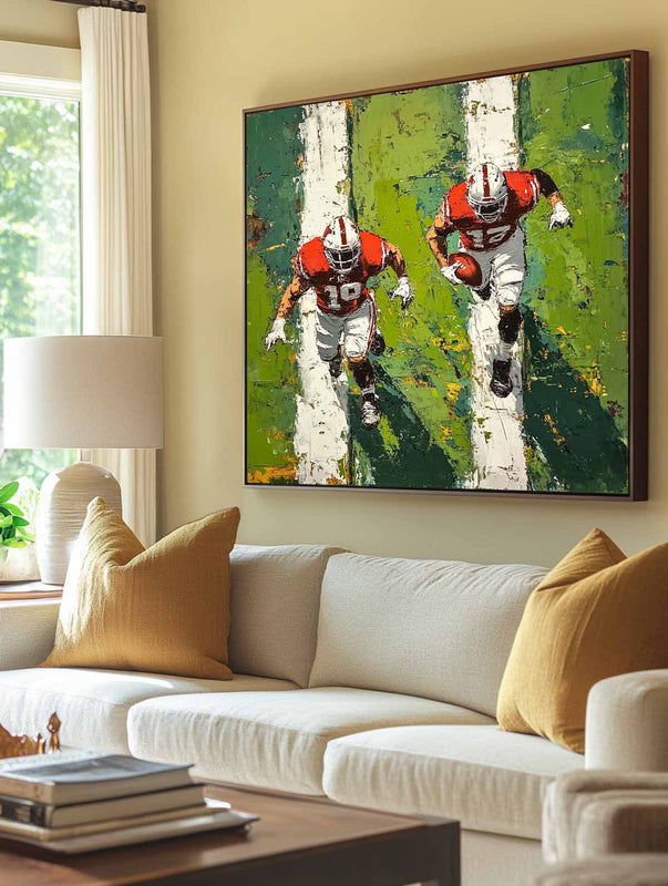 American Football Duo Action Oil Painting