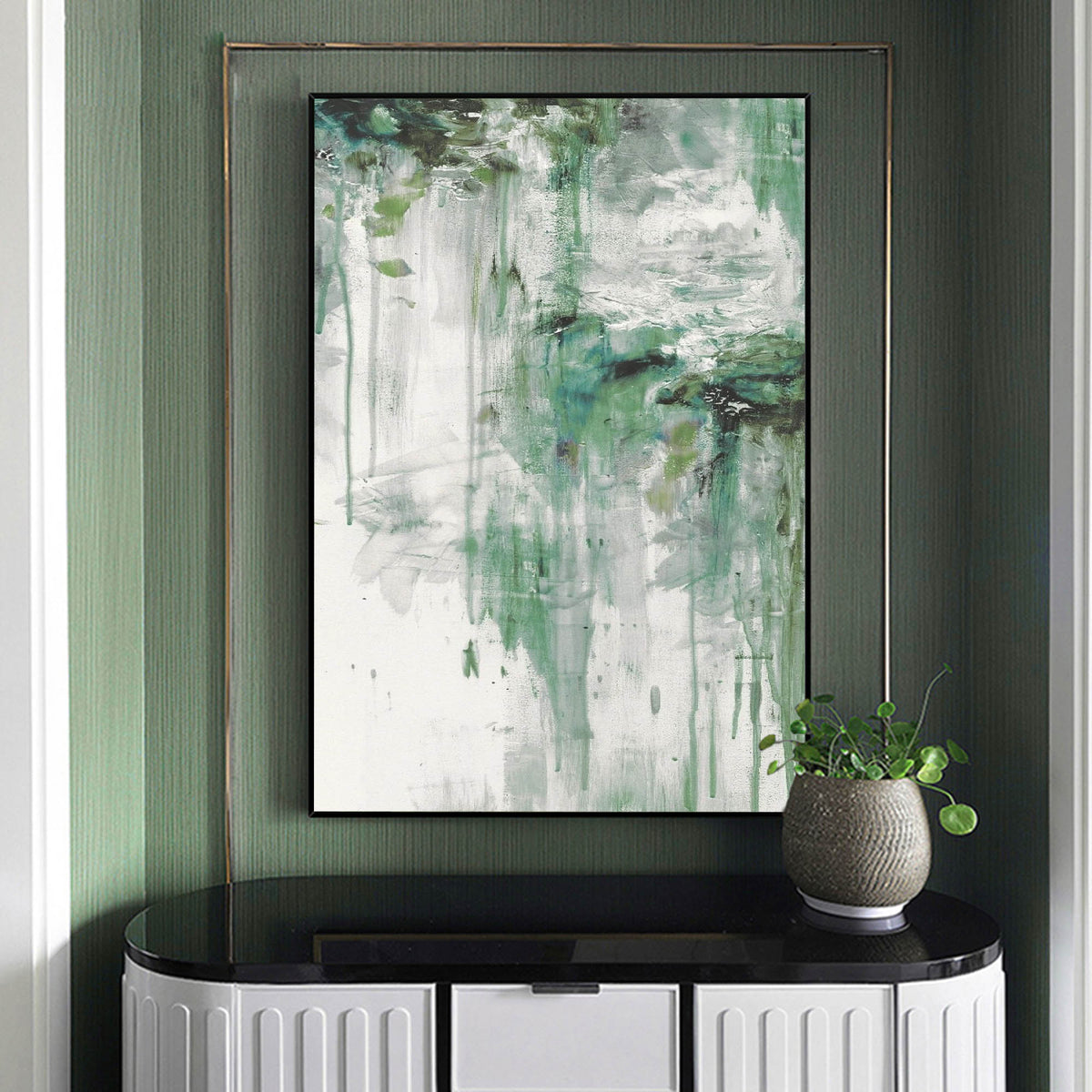 Vertical Fresh Green Dripping Texture  Wall Art