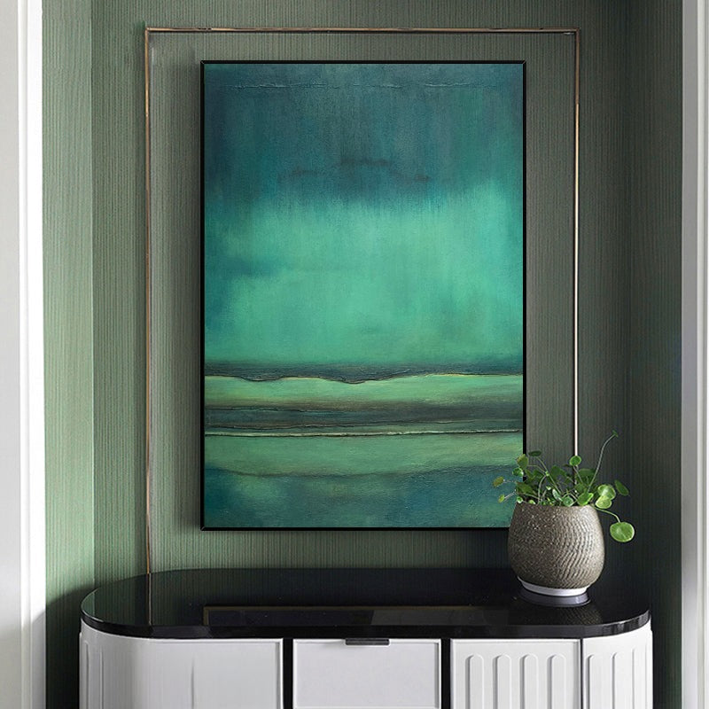 Teal Green Horizon Abstract Painting