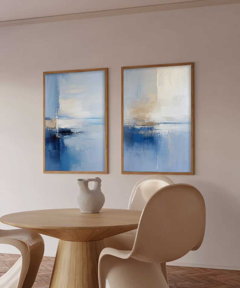 Blue Beige Abstract Ocean 2‑Piece Canvas Wall Art
