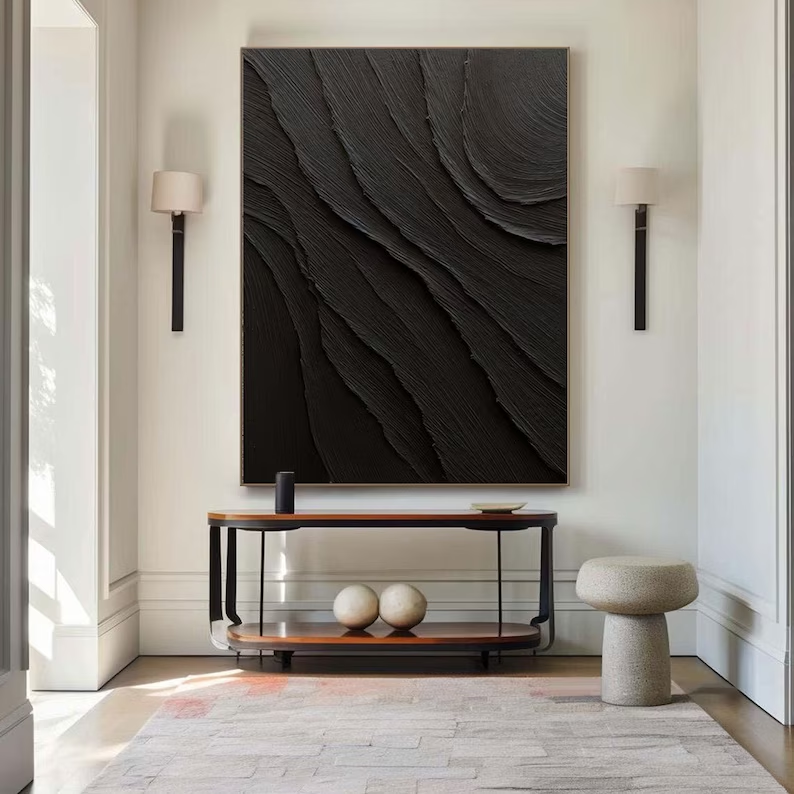 Black Layered Wave Textured Painting