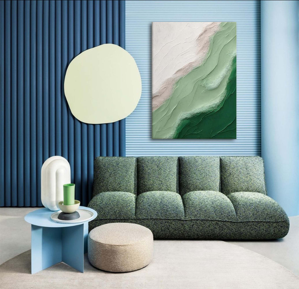 Textured Green Landscape Oil Painting 3D Wave