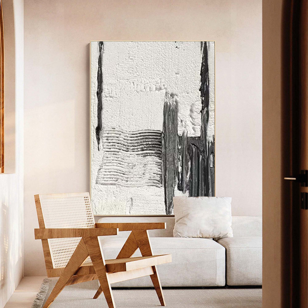 Black White Textured Abstract Painting