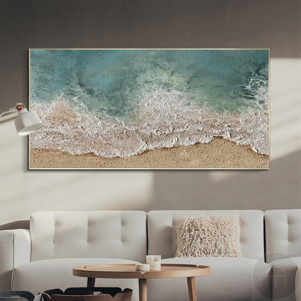 Wall Art Teal Ocean Beach Seascape Wave Modern Coastal Texture Living Room