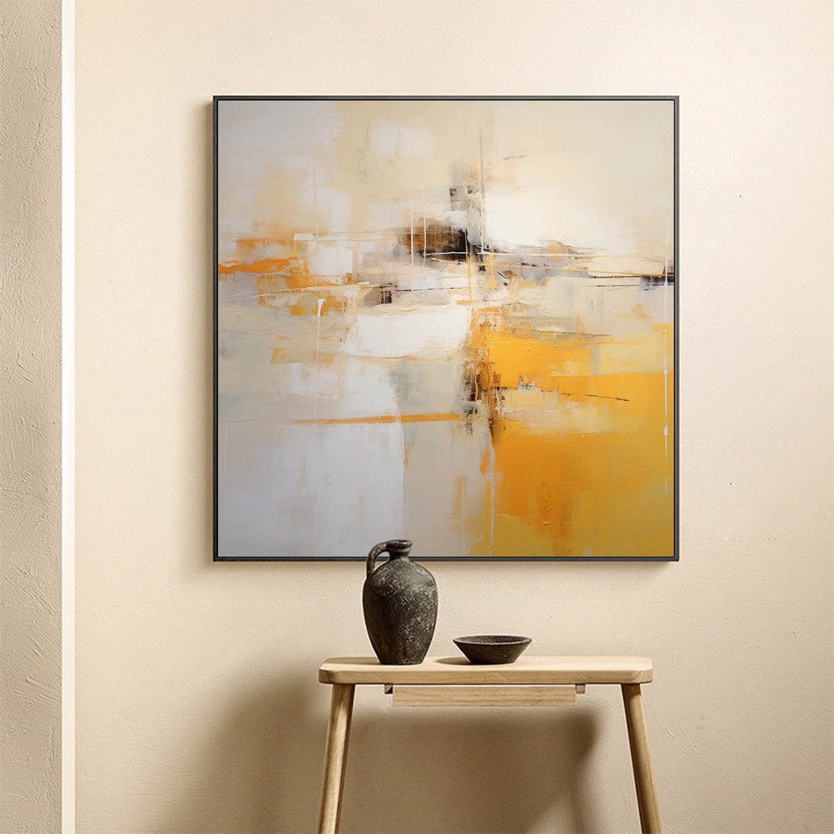 Warm Tone Oil Painting Yellow Beige Modern Wall Art
